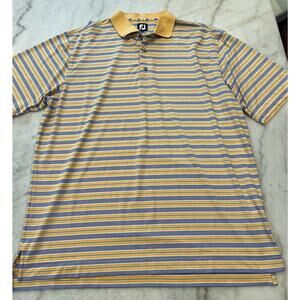 FJ Footjoy Mens Golf Polo Shirt XL Orange Blue White Stripe Short Sleeve
